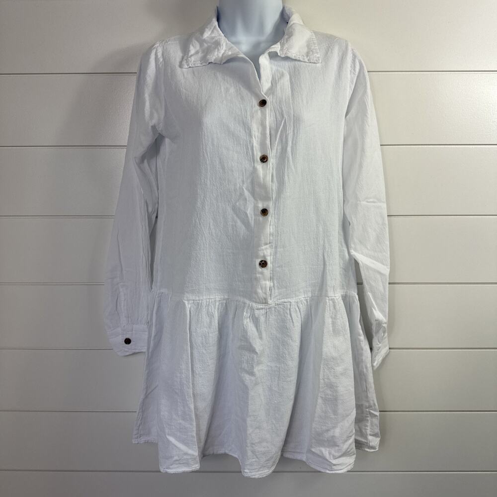 Seaspice Resort Wear Coverup Dress Long Sleeve Pullover White sz S